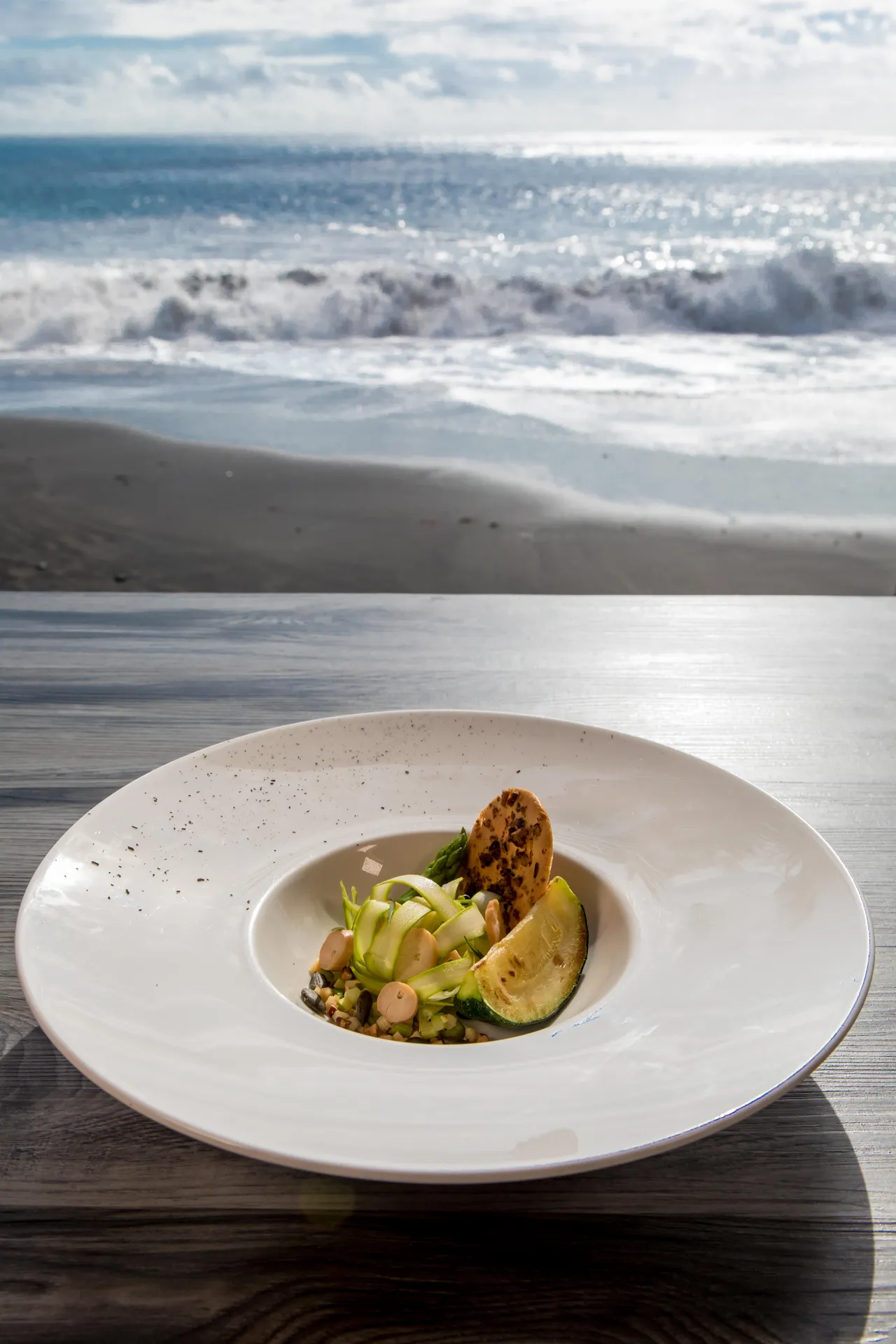 Plated dish overlooking the waves