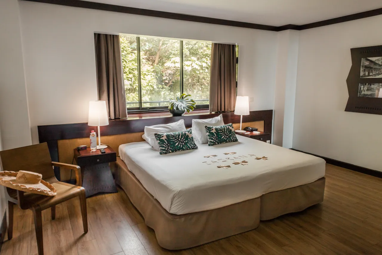 Bedroom overlooking a garden