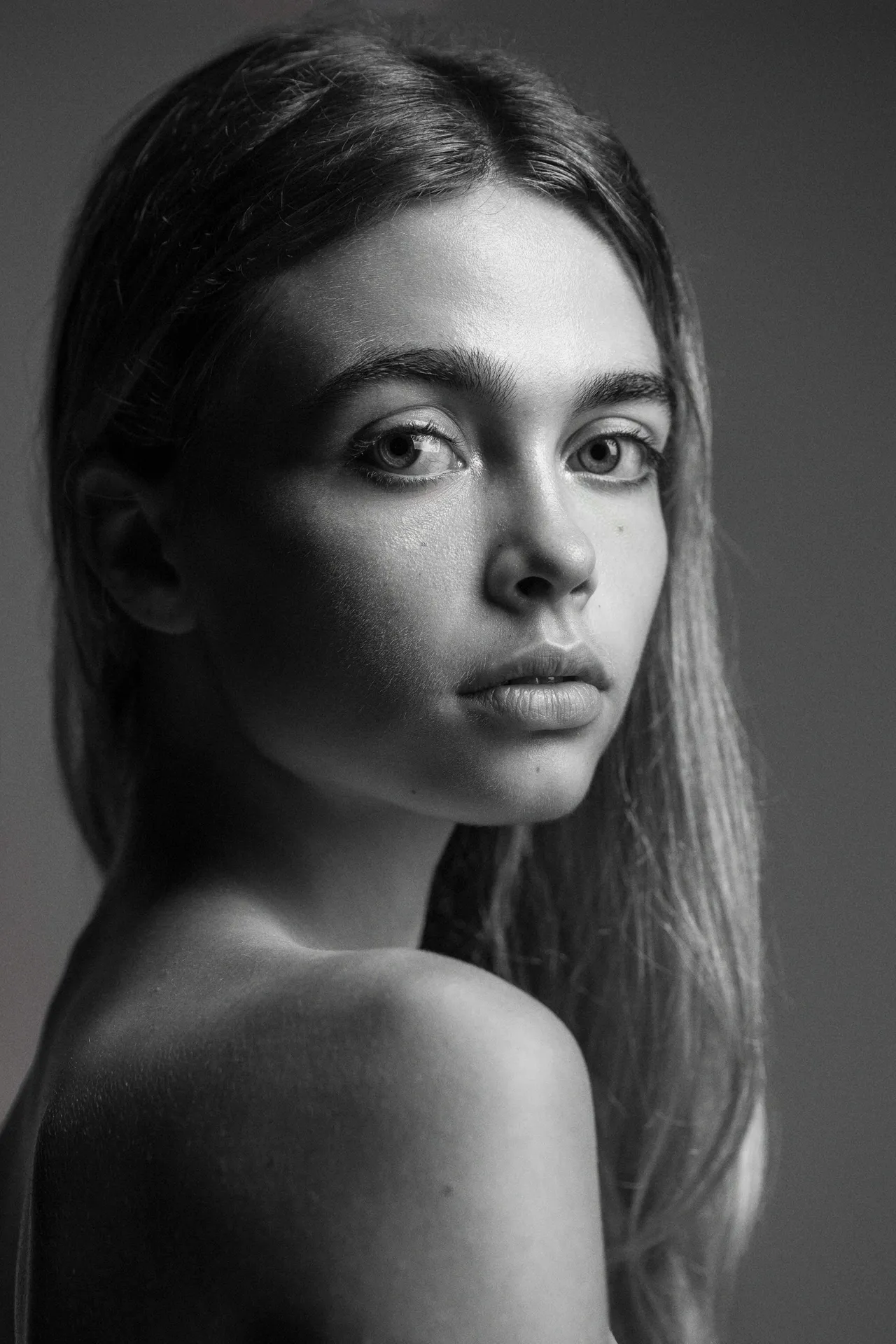 Portrait rapproché en noir et blanc